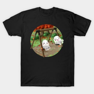 Kawaii Ghosts - Two ghosts swinging at the park T-Shirt